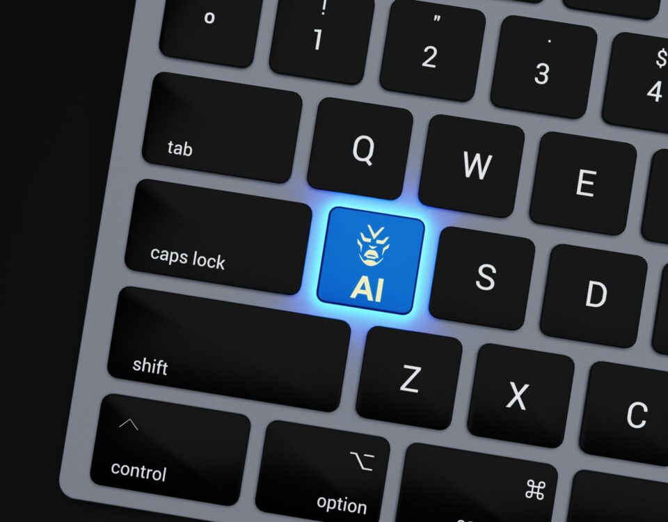 a close up of a keyboard with a blue button